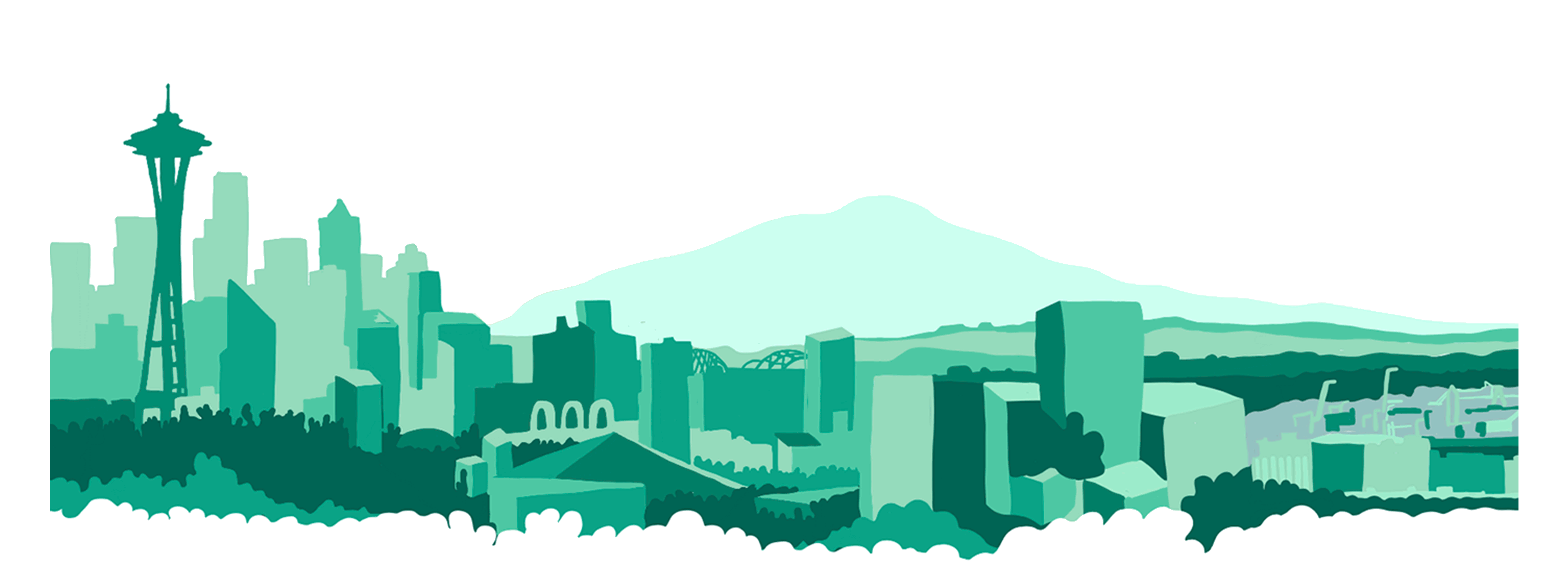 顯示華盛頓州西雅圖天際線的插圖。